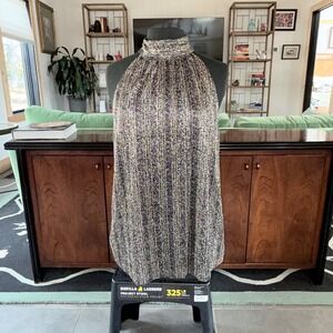 Vince Camuto Halter Top Womens XL Gold Silver Metallic Pleated Tie Back MINT!